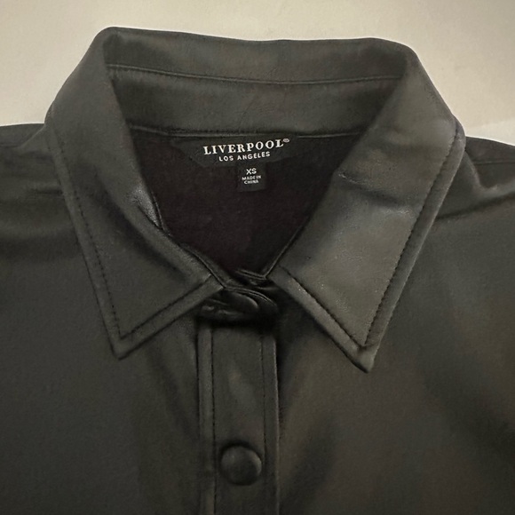 Liverpool Seamed Faux Vegan Button-down Leather Shacket, Black, Size XS‎ - Picture 10 of 12